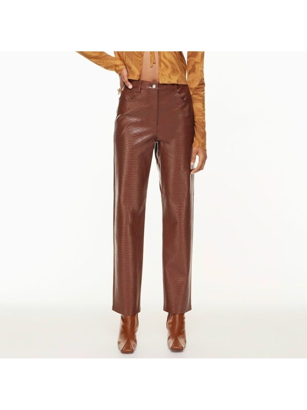 Wilfred The Melina™ Pant Python Embossed Vegan Leather Size 2 Patina Brown